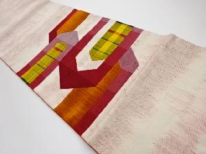 リサイクル　手織紬切り嵌め抽象模様袋帯